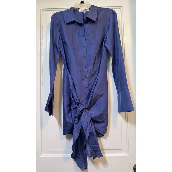 NWT Elliatt Anthropologie Moonlit Blue Silk Button Up Mini Dress Size Small - Picture 3 of 16